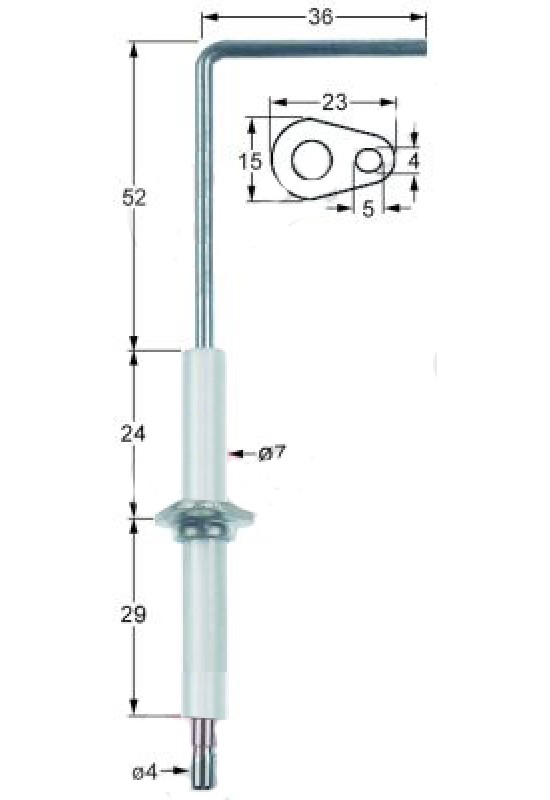 Electrod monitorizare, ionizare,  flacara arzator cuptor, convectomat, MBM FGMD67SC, FGM…, lungime electrod- 105mm, lungime flansa-23mm. Cod catalog producator PAFOC00249