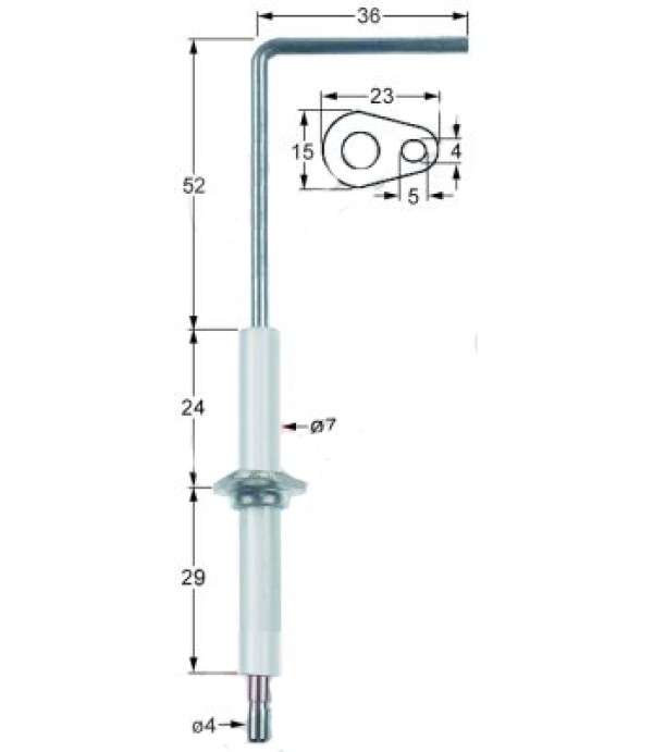 Electrod monitorizare, ionizare,  flacara arzator cuptor, convectomat, MBM FGMD67SC, FGM…, lungime electrod- 105mm, lungime flansa-23mm. Cod catalog producator PAFOC00249