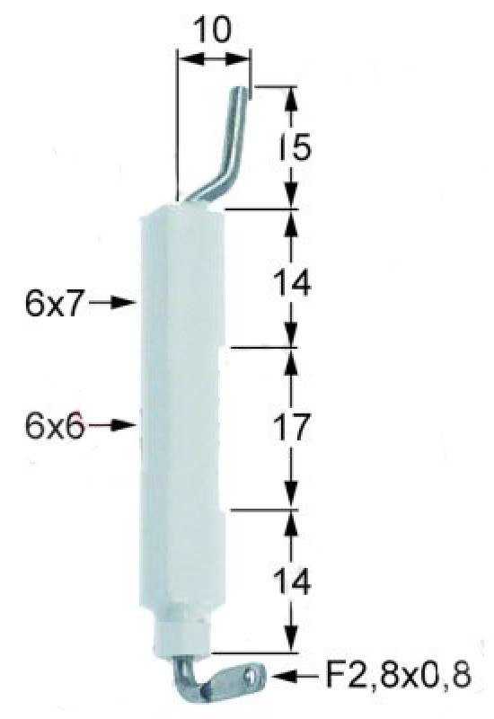 Electrod de aprindere Angelo-Po, diametru 1 6x7mm, conexiune  F 2.8x0.8mm, diametru 2 6x6mm