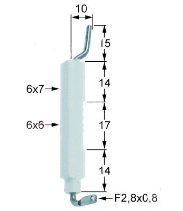 Electrod de aprindere Angelo-Po, diametru 1 6x7mm, conexiune  F 2.8x0.8mm, diametru 2 6x6mm