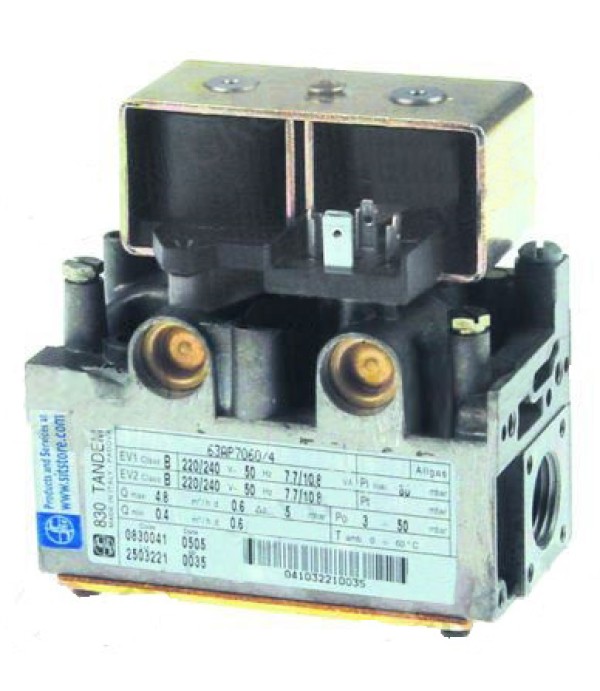 Valva gaz TANDEM 830 0.830.041, alimentare 230V 50Hz, intrare/iesire gaz de ½”, presiuni de lucru 3-50mbar. Pentru cuptoare convectie, convectomate, GIORIK