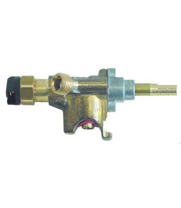 Robinet gaz SABAF tip 10, prindere pe teava cu clema, conexiune termocupla cu papuc, iesire gaz ¼” (D 8mm), dimensiuni ax 26/12mm si 6,5x8mm (fixare buton), duza bypass 0mm. Pentru MBM, LOTUS. 