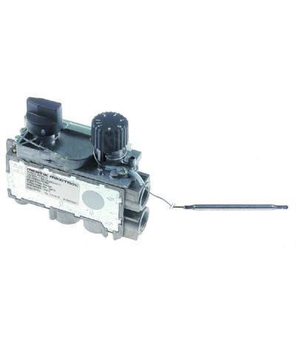 Valva gaz termostata MERTIK , temperatura de lucru 100-340◦C, lungime capilar 720mm, dimensiuni capilar 4x68mm, intrare/ iesire gaz de 3/8”, conexiune termocupla M9x1.  Pentru ELECTROLUX, ZANUSSI.