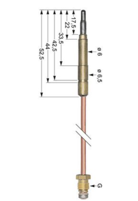 Termocupla, senzor flacara 1200 mm, filet M8x1, cap ø6mm
