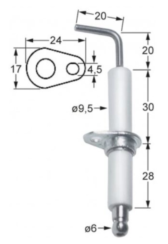 Electrod aprindere cu flansa pentru tigaie basculanta, cuptor, masina fiert paste, bolitor  Zanussi
