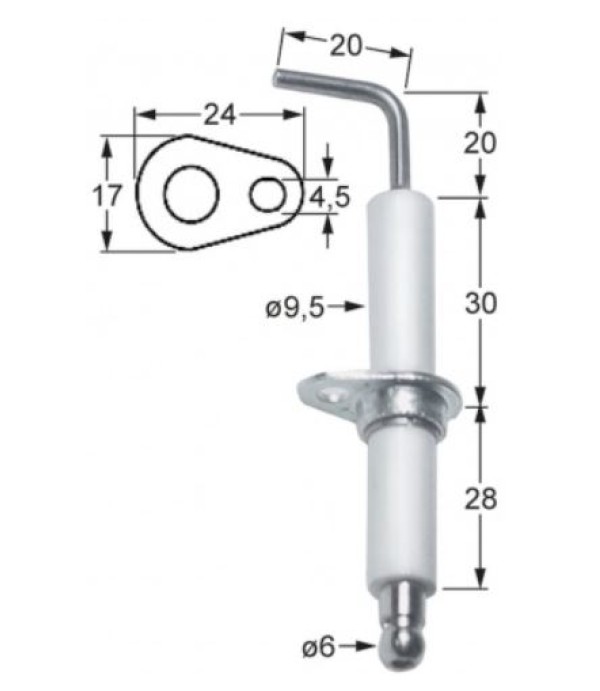 Electrod aprindere cu flansa pentru tigaie basculanta, cuptor, masina fiert paste, bolitor  Zanussi