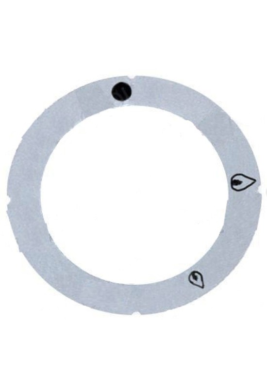 Inel indicator autoadeziv  pentru buton comanda robinet cu diametrul de 70mm, culoare argintie, simboluri – flacara mare/mica si oprit