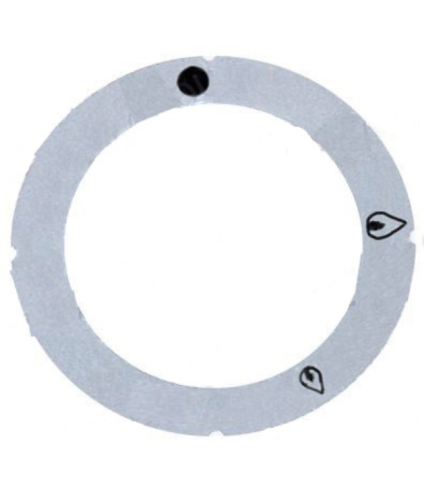 Inel indicator autoadeziv  pentru buton comanda robinet cu diametrul de 70mm, culoare argintie, simboluri – flacara mare/mica si oprit
