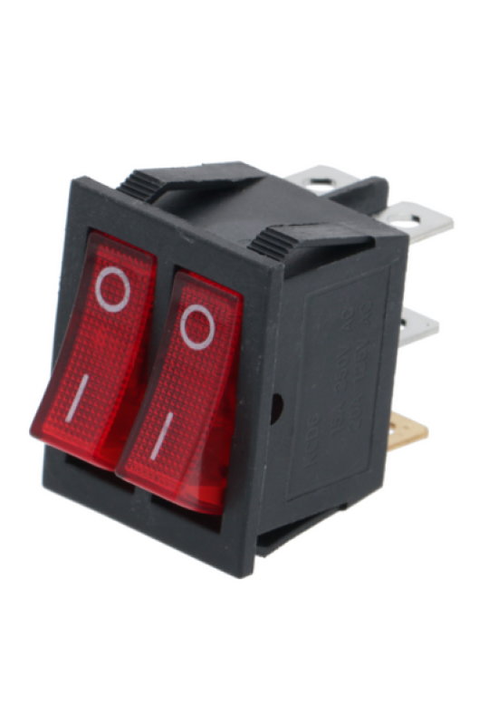 Intrerupator basculant dublu culoare rosie, iluminat, 16A, 250V