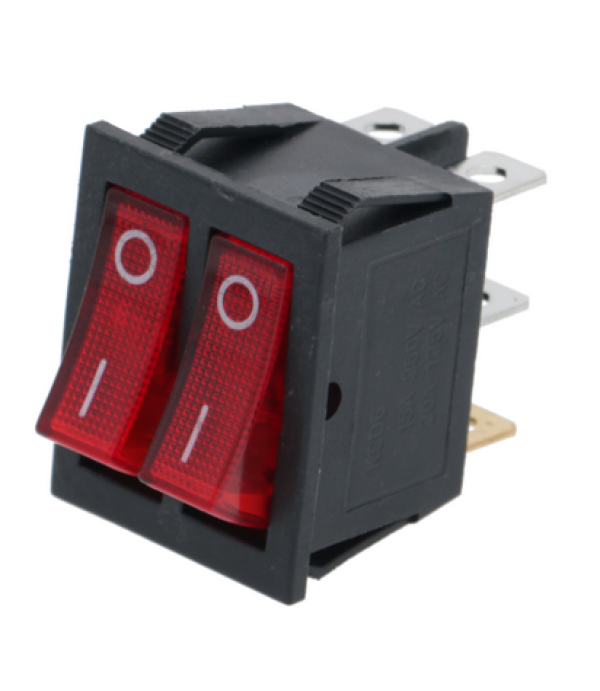 Intrerupator basculant dublu culoare rosie, iluminat, 16A, 250V