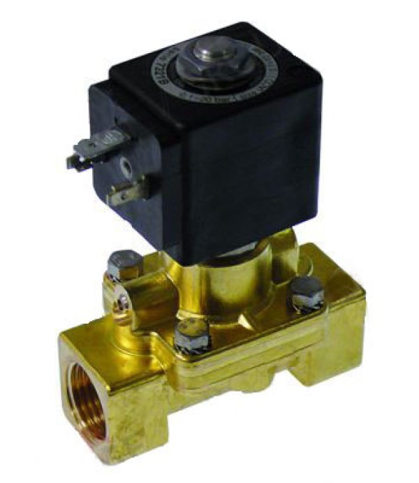 Electrovalva 2 cai, intrare/iesire ½”, alimentare 24V, producator LUCIFER-PARKER tip 7321(PM133), bobina tip DZ02A2,  presiuni de lucru 0.1bar la 20bar, membrana NBR pentru apa, deschidere nominala(DN) 12mm, alimentare cu priza DIN 