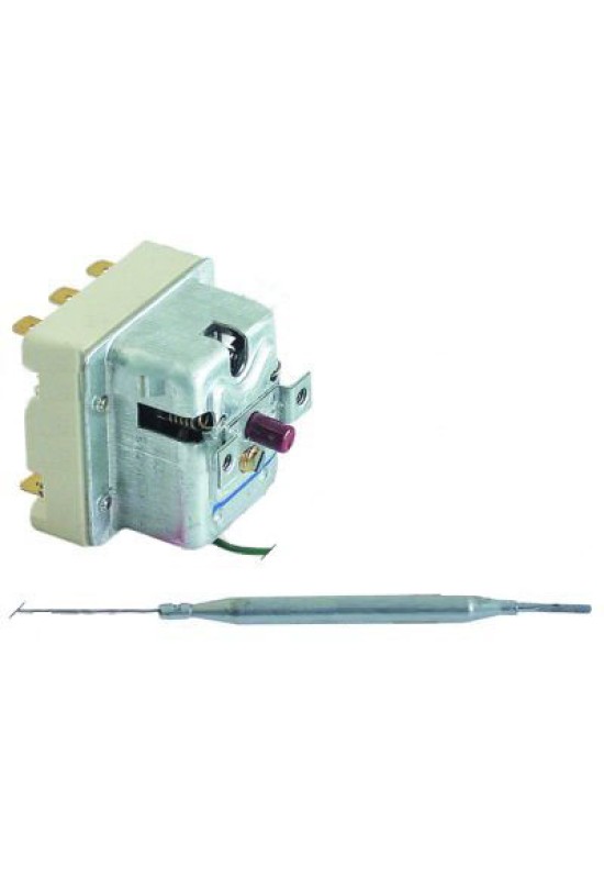 Termostat de siguranta friteuza ANGELO PO cu rearmare, decuplare la o temperatura de 240◦C, 20A 3poli, contacte, dimensiuni senzor – 6x87mm, lungime capilar-2000mm,izolat 1800mm. Cod catalog producator 32Z3631. Pentru modelele 30FES2