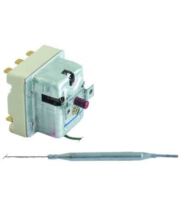 Termostat de siguranta friteuza ANGELO PO cu rearmare, decuplare la o temperatura de 240◦C, 20A 3poli, contacte, dimensiuni senzor – 6x87mm, lungime capilar-2000mm,izolat 1800mm. Cod catalog producator 32Z3631. Pentru modelele 30FES2