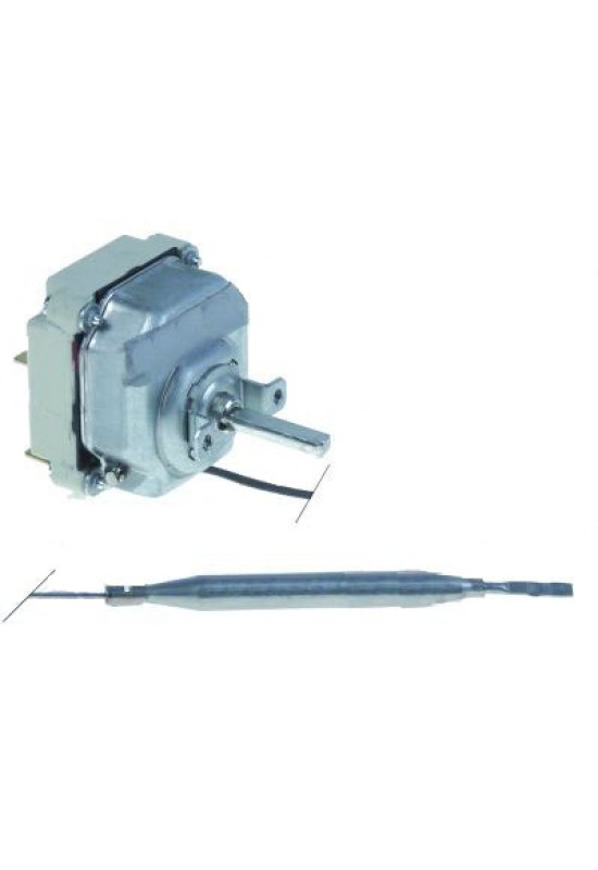 Termostat de lucru 100-300◦C, 3poli, contacte 16A, lungime capilar 1150mm, izolat 1140mm, dimensiuni senzor- 6x75mm, ax de 6x4,6mm cu lungimea de 23mm. Pentru plita, grill