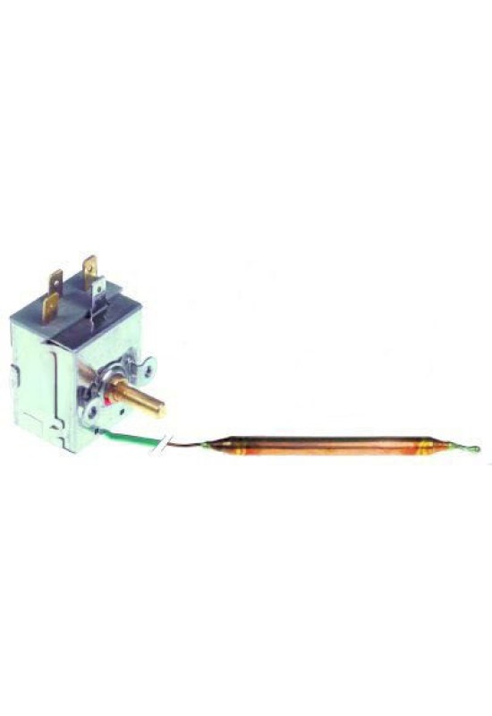 Termostat de control 0-90◦C,  contact in comutatie 1CO, 15A, dimensiuni senzor 6,5x90mm, lungime capilar 1000mm(izolat 900mm), diametre ax 6x4,6mm 