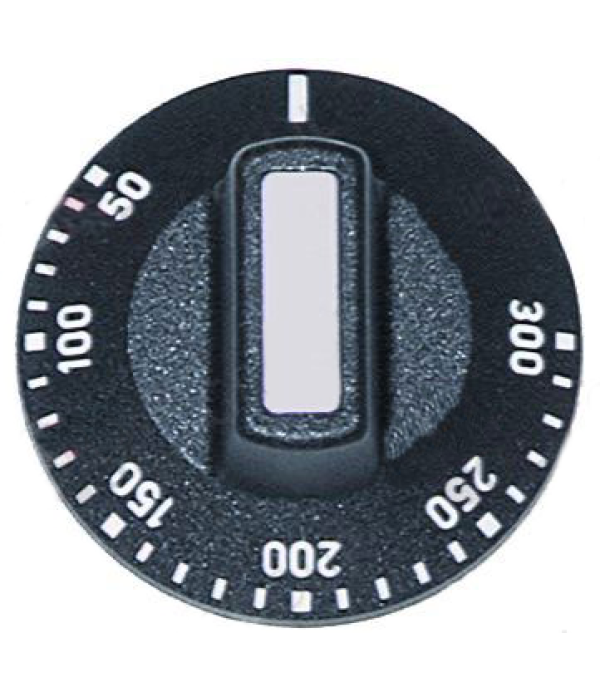 Buton actionare termostat, gradat 50-300◦C, montare pe ax de 6x4,6mm. Pentru cuptoare ELECTROLUX, RATIONAL, PALUX, KING, KREFFT