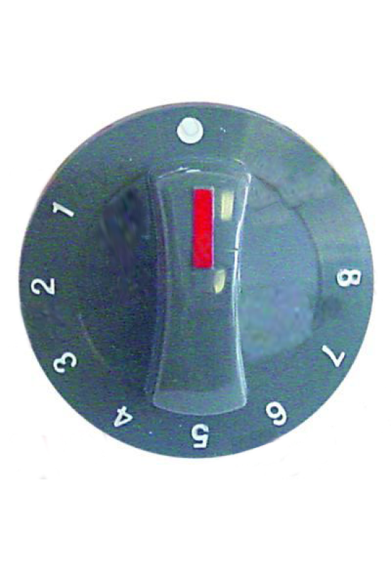 Buton comanda termostat  gradat 1-8, diametru de 71mm, montare pe ax de 6x4,6mm, negru.Pentru cuptoare electrice  FAGOR, cod producator(OEM)- U673005, R212101