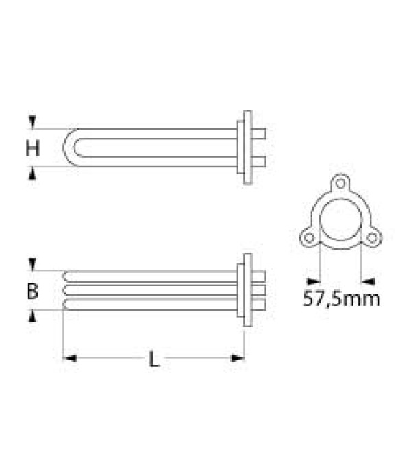 Rezistenta masina spalat vase OMNIWASH,  6000W 230V,  ø montare 57.5mm, 3 circuite, lungime 410mm, latime 32mm, inaltime 50mm