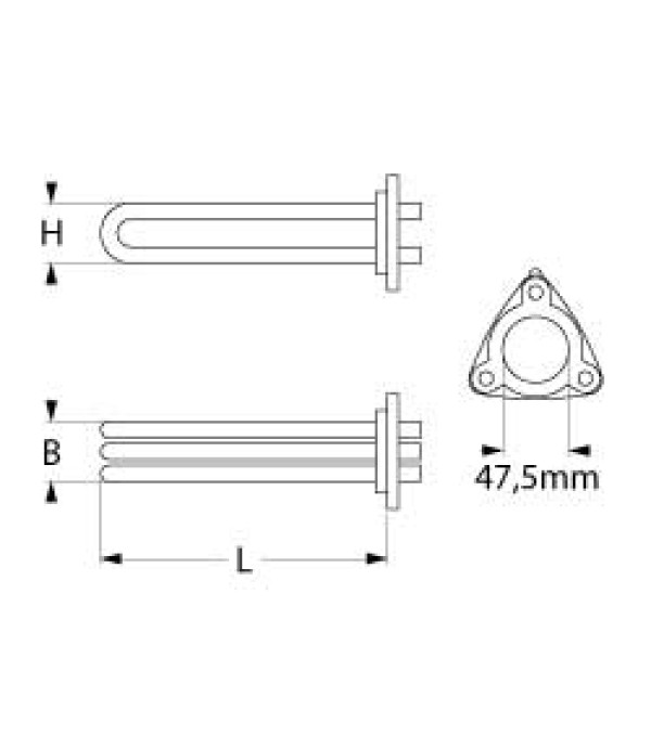 Rezistenta bolitor, masina de fiert paste,  AMBACH, putere 8000W, 3 grupuri, alimentare 230V, montare pe Ø 47,5mm, lungime 485mm, dimensiuni teaca termostat 3x320mm. Pentru modelele EUK-45II, EUK-45II-BF, EUK-45II-D, cod producator 5060814407 