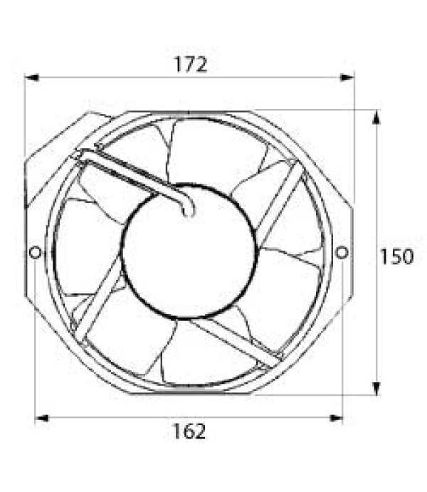 Ventilator axial, alimentare 220-240V AC 50-60Hz, latime-172mm, inaltime-150mm, distanta intre gaurile de fixare – 162mm (masurat la jumatatea gauriilor) putere 39W, motor cu rulmenti pe ax, temperatura maxima de lucru 55◦C. Pentru aer cald.