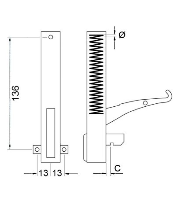 Balama usa cuptor cu montare stanga/dreapta, distanta intre gaurile de montare 118mm, lungime levier 125mm. Pentru OLIS, BAKE-OFF, UNOX, GARBIN, Küppersbusch, ROLLER-GRILL