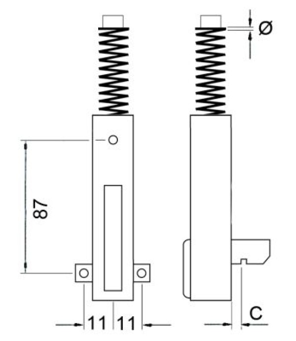 Balama usa cuptor Unox, distanta dintre gaurile de fixare 87mm, grosime 2,8mm stanga/dreapta, L 150mm
